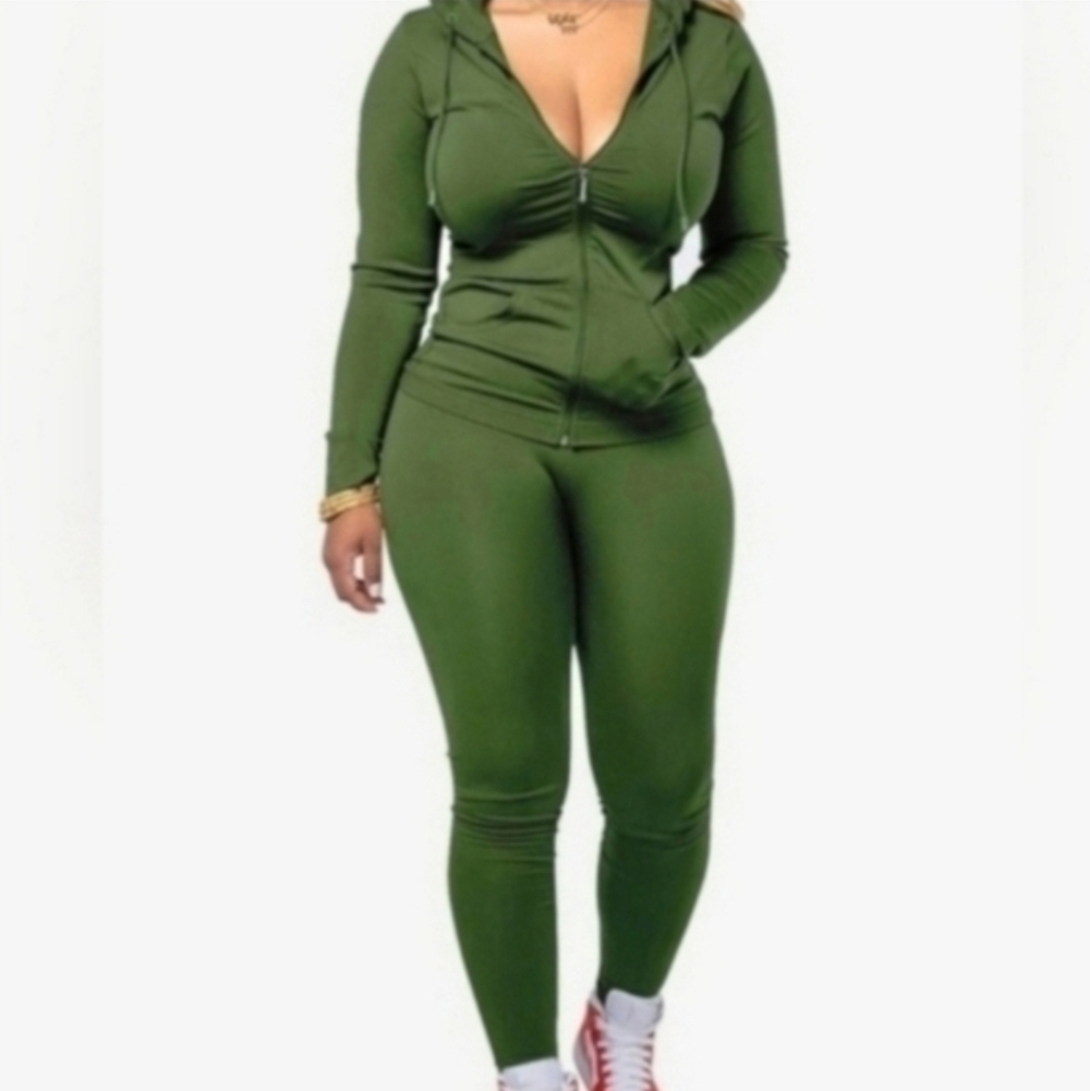 Women's 2 Piece Jogger Zip Up Tracksuit Avocado Green